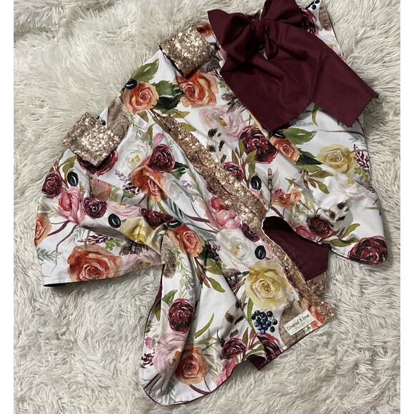 Coverednlove Etsy Custom Girl’s Carseat Canopy Floral Watercolor Burgundy Sequin - Picture 1 of 6